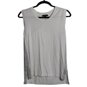 J.CREW White Sleeveless Muscle Tee w/ Silver Glitter Stripes Down Sides Size XXS